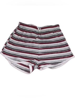Striped Ribbed Athletic Shorts in Maroon, Black & White
